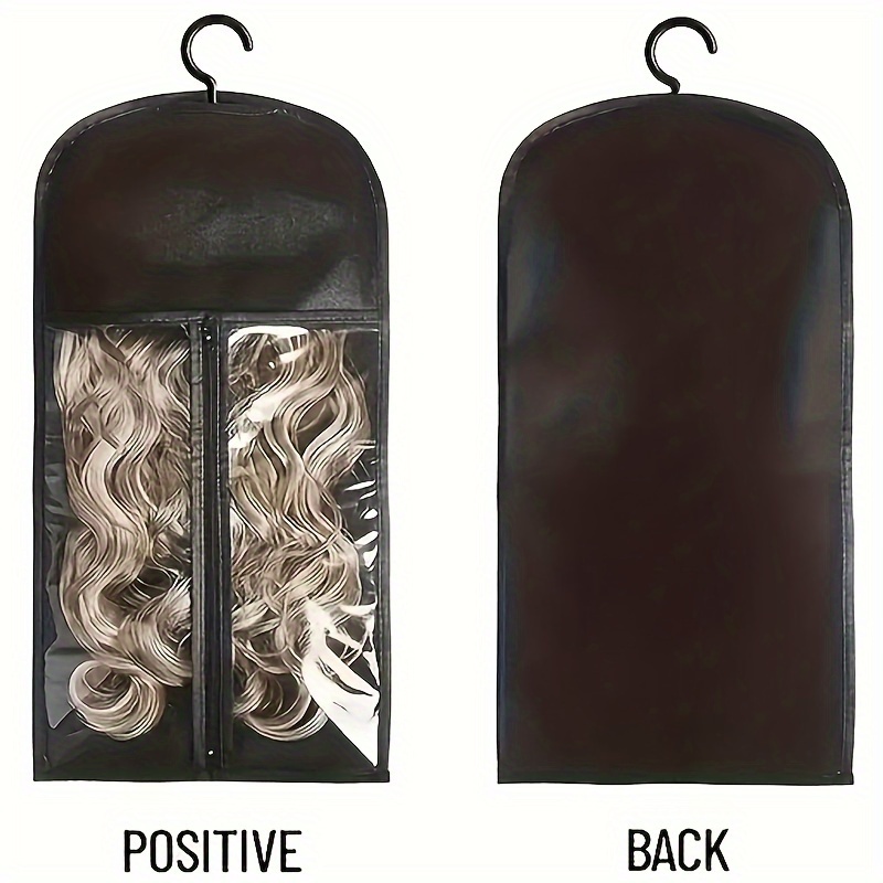 Image of 1pc Adult Hair Extension And Wig Storage Bag With Hook For Men And Women - Durable Protection For Multiple Wigs And Accessories
