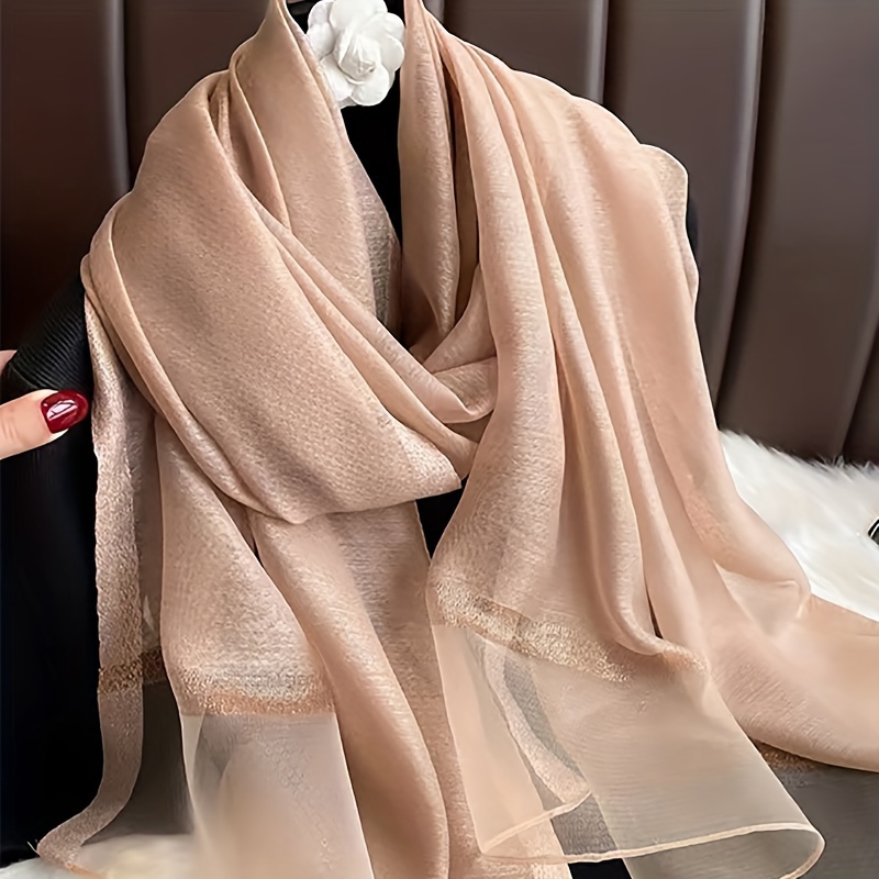 

Solid Color Scarf With Golden Edge, Spring/fall Sun Protection Warm Shawl, Versatile Casual Sunscreen Wrap For Daily Wear Gifts For Eid