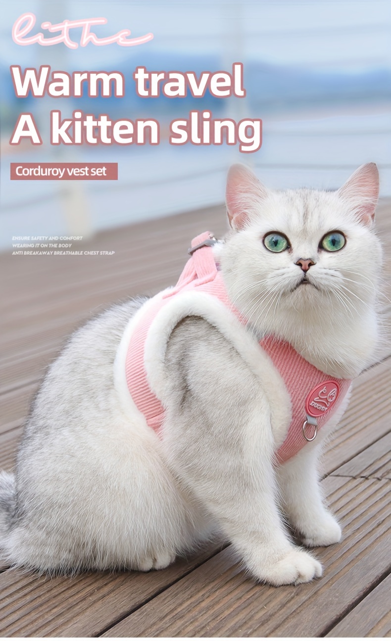Chaleco Arnés para Gatos Cómodo y Reflectante con Correa - Suave, Cálido Poliéster en Rosa, Azul, Marrón | Ajustable, Accesorios Metálicos Duraderos para Paseos Nocturnos Seguros | Apta para la Mayoría de los Gatos, Arnés y Correa para Gatos
