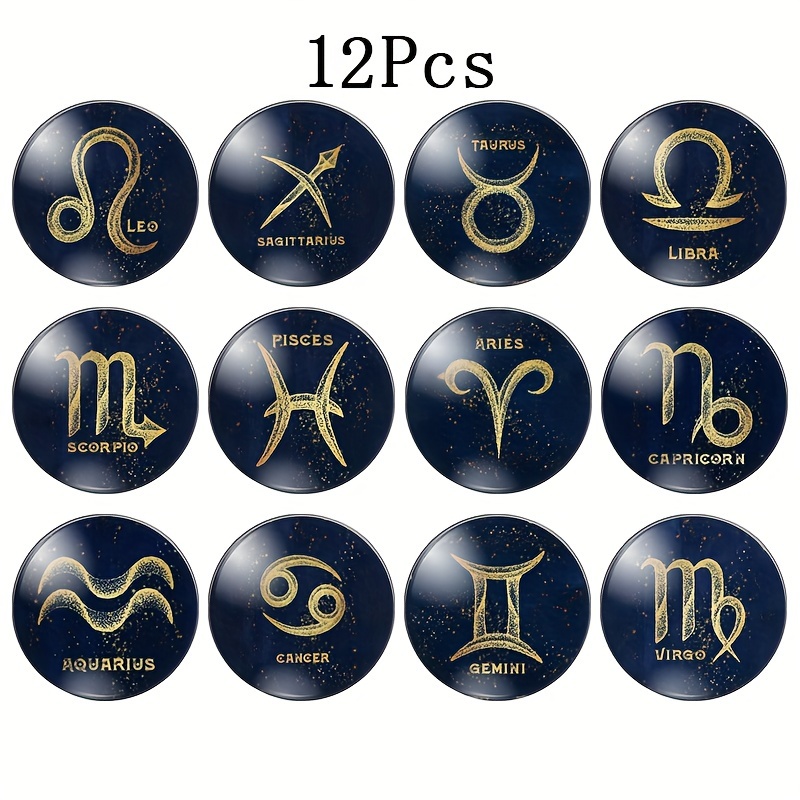 

12 Constellations Glass Cabochons Set - 12pcs 20mm Zodiac Signs Round Flatback For Making Accessories, No Mosaic Material