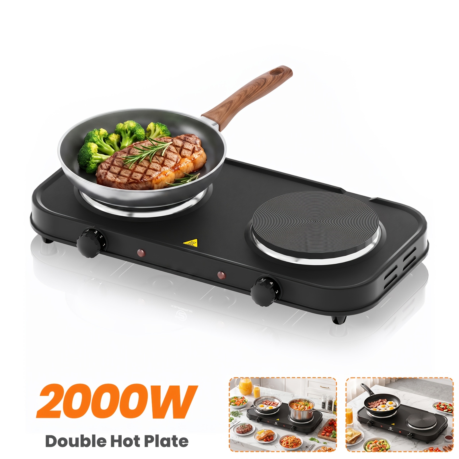 TEMU Plaque à Repas Double SUPERLEX avec Températures , Plaque de Cuisson Électrique 2000W avec 5 Niveaux de Chaleur, Cuisine Compacte avec Pieds
