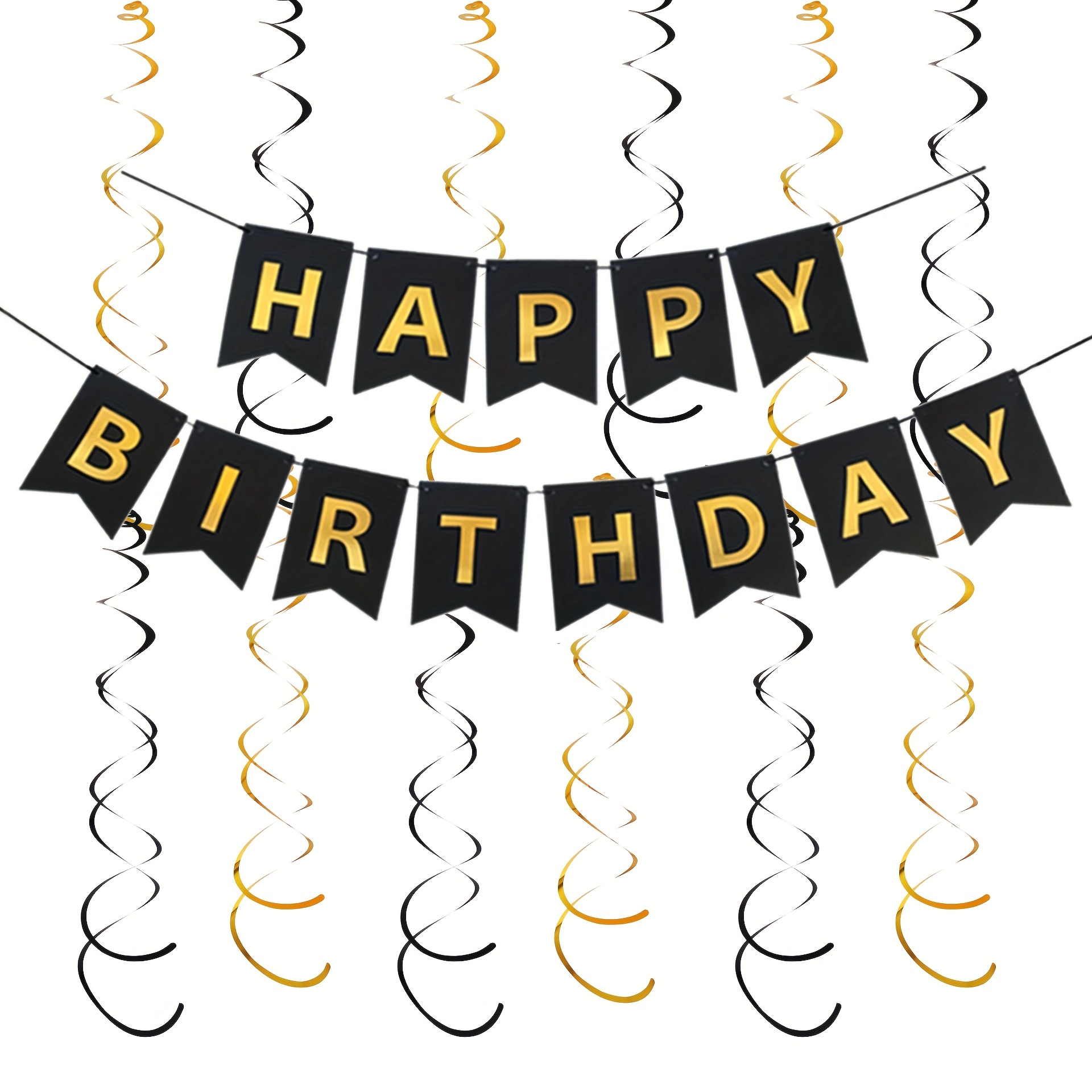 Image of 2pcs/13pcs/14pcs Black Golden Birthday Theme Party Banner And Ribbon Decoration Set