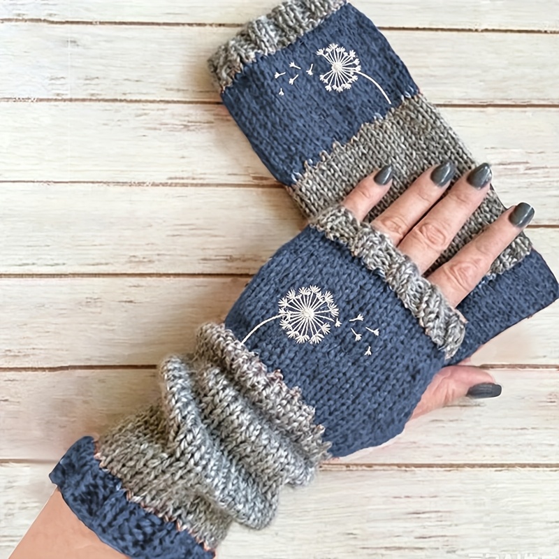 TEMU 【商品名】タンポポ刺繍ミット ヴィンテージ アウトドア オープントゥグローブ