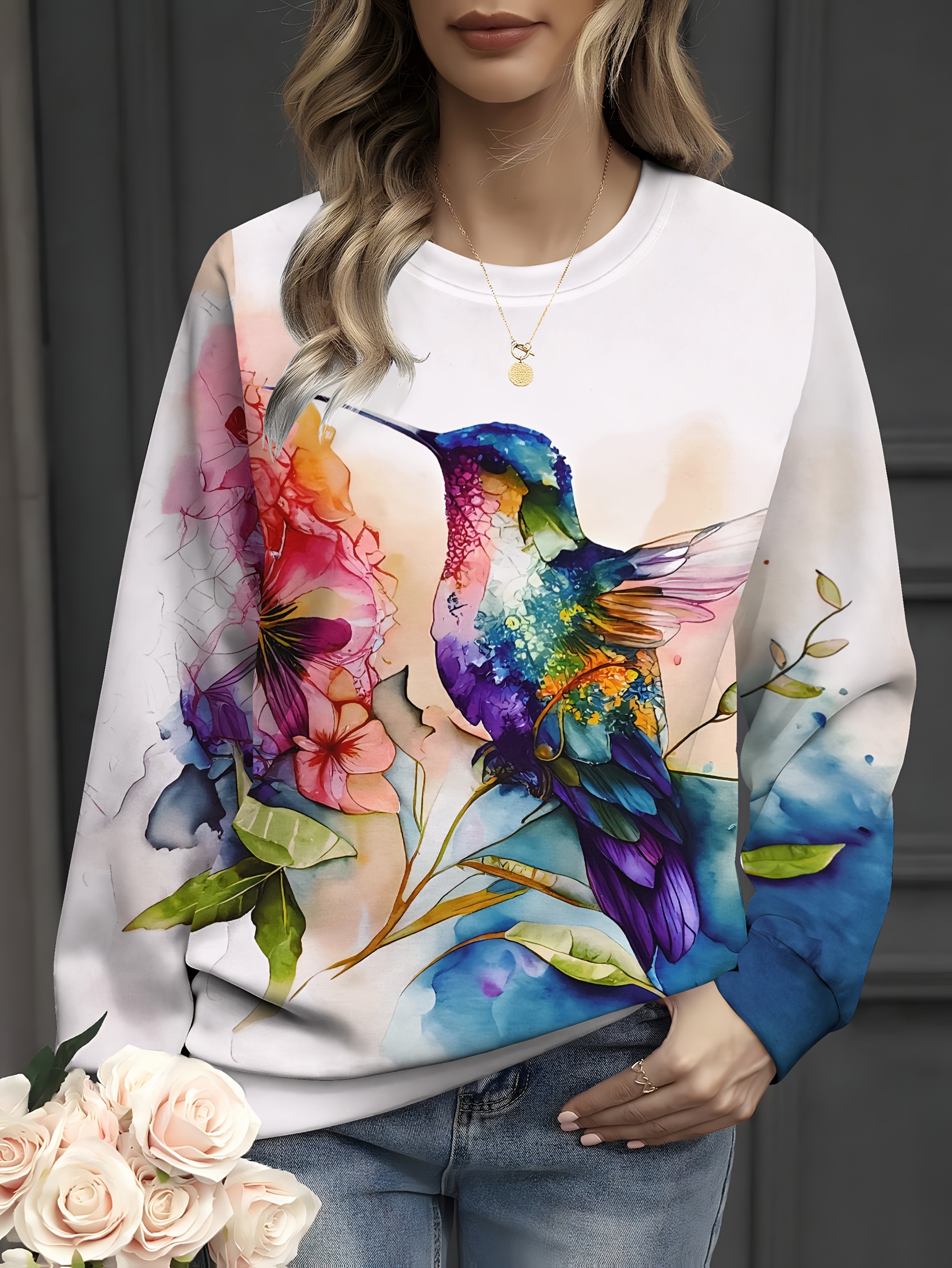 Pull Homme à Col Rond - Imprimé 3D Aquarelle - Sweat-shirt Décontracté Automne/Hiver