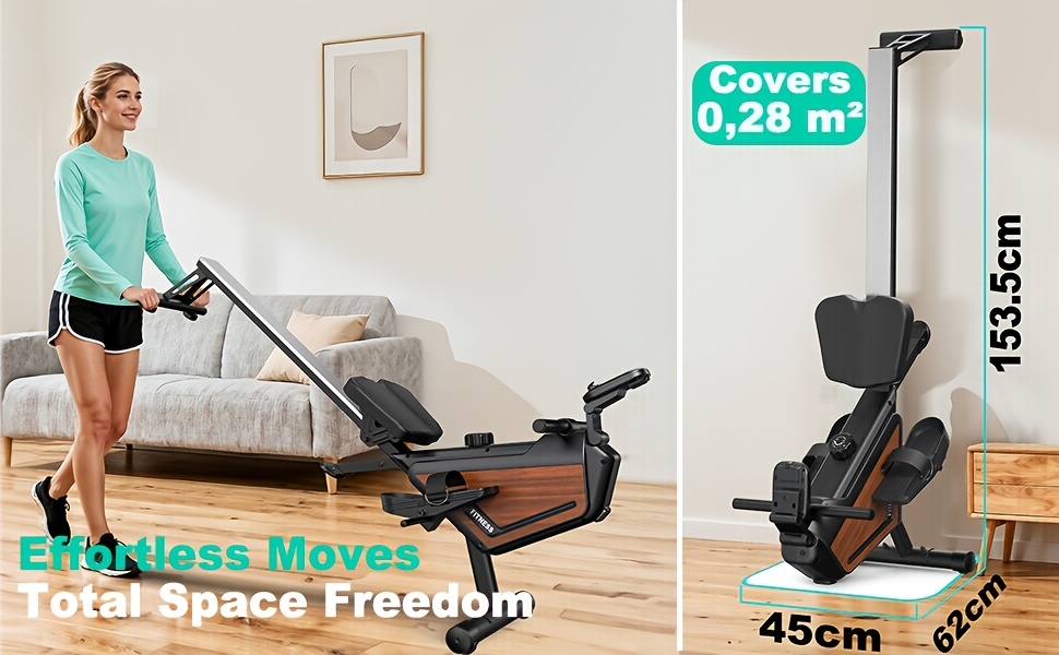 1 VOWVIT Opvouwbare Roeimachine voor Thuis | 300 Newton 16 Niveaus Magnetische Weerstand, Draadloos, 160 kg Gewichtscapaciteit, Zwart Roestvrij Staal, Zonder Batterij