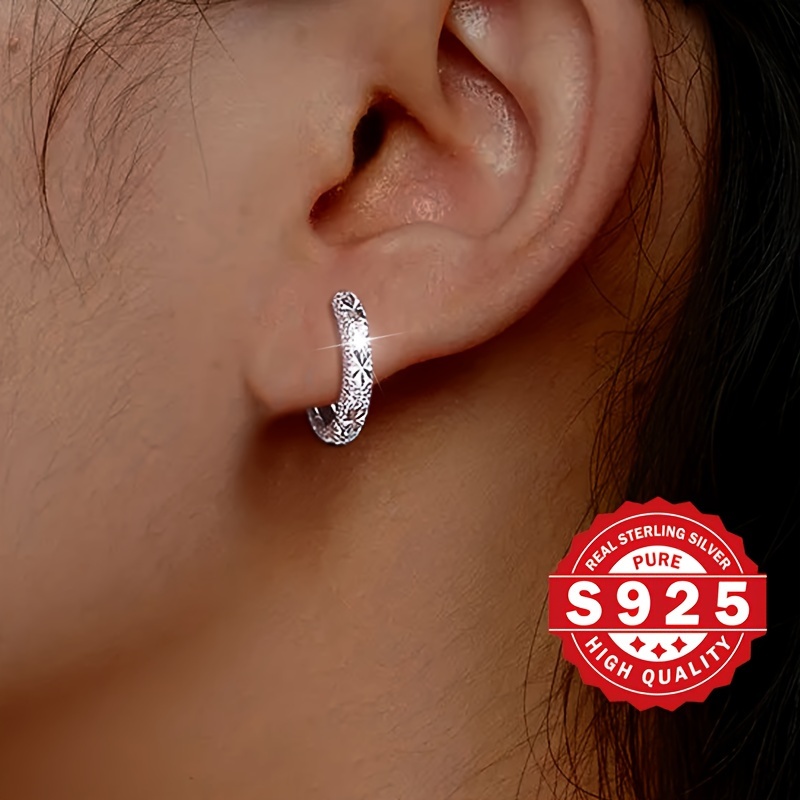 

925 Sterling Silver Hoop Earrings For Women - Elegant Small Diameter Frosted Glitter Hoops, Hypoallergenic, Ideal For Daily Wear And Gifts, Christmas All-season Jewelry