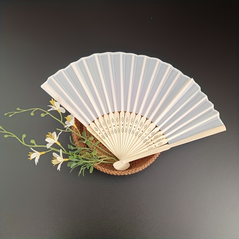 Bamboo & White Paper Folding Hand Fans - Wedding Favors, Party Decorations, Gifts 2 thumbnail image