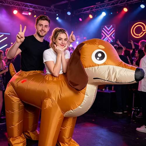 imagen del artículo disfraz inflable de perro salchicha para , traje de cuerpo completo de dibujos animados de perro salchicha, inflable extragrande con ventilador eléctrico para de halloween, juego de , de festival y fotografía (no batería)