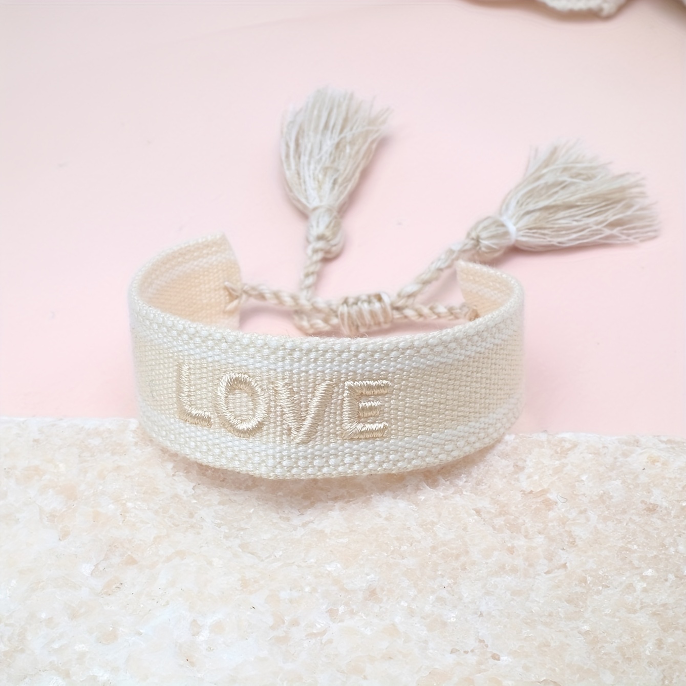 A Handmade Embroidered Love Letter Bracelet With Vintage Tassels, Adjustable Size, Suitable For Family, , , And Couples As A Festive Gift For Parties, Travel, And Weddings, Conveying