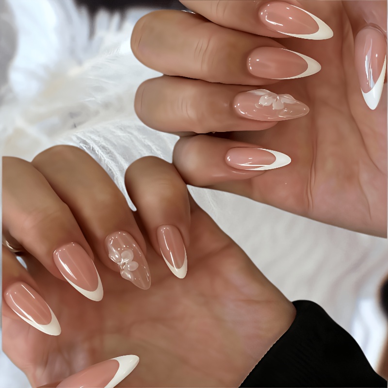 24pcs nail art featuring milky white french edges three - Temu Oman