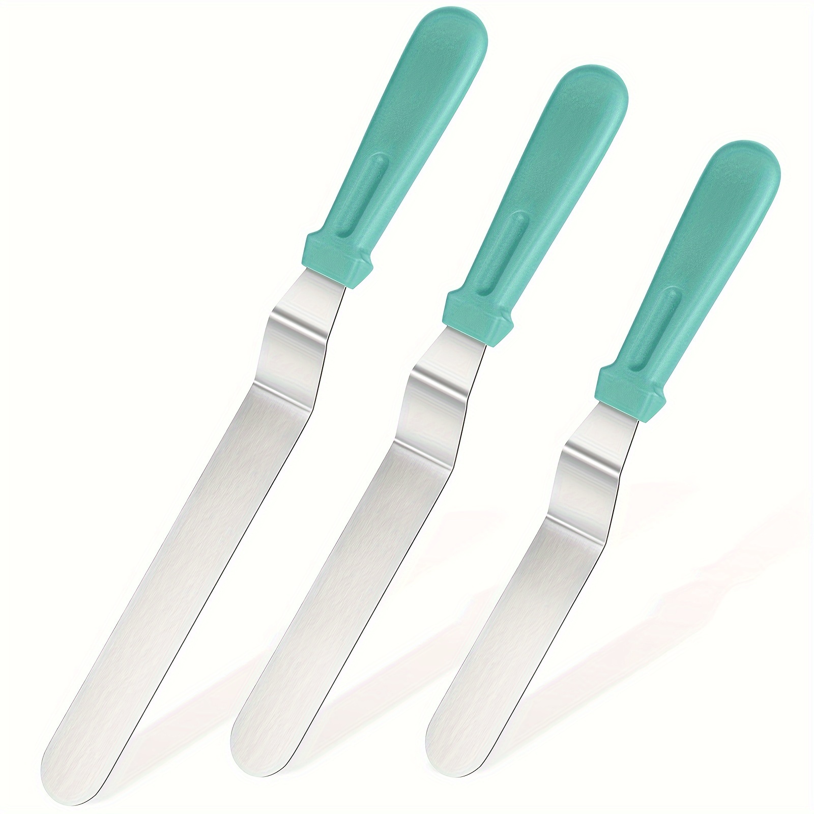 

3pcs, Stainless Steel Icing Spatula Set, Offset Spatula Set With 6", 8", 10" Blade, With Pp Plastic Handle Angled Cake Decorating Frosting Scraper, Baking Tools
