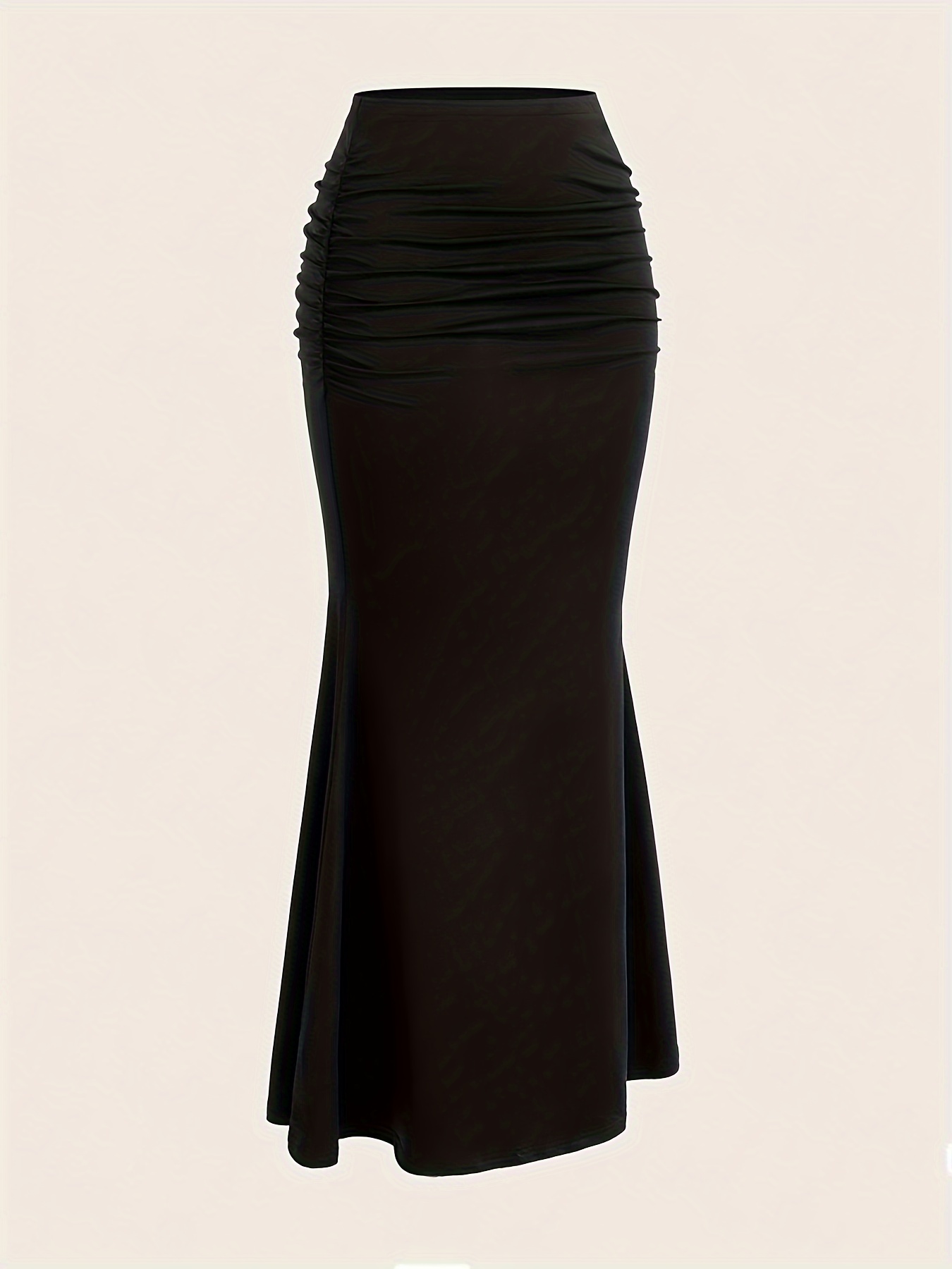 elegant women's black ruched midi skirt mermaid hem high - Temu