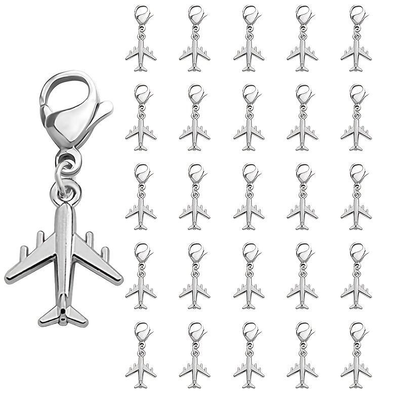 TEMU 20pcs Durable Alloy Airplane Charm Keychain With Lobster Clasp - Sleek Silvery Finish, Ideal For Travelers, Compatible With Various Models,