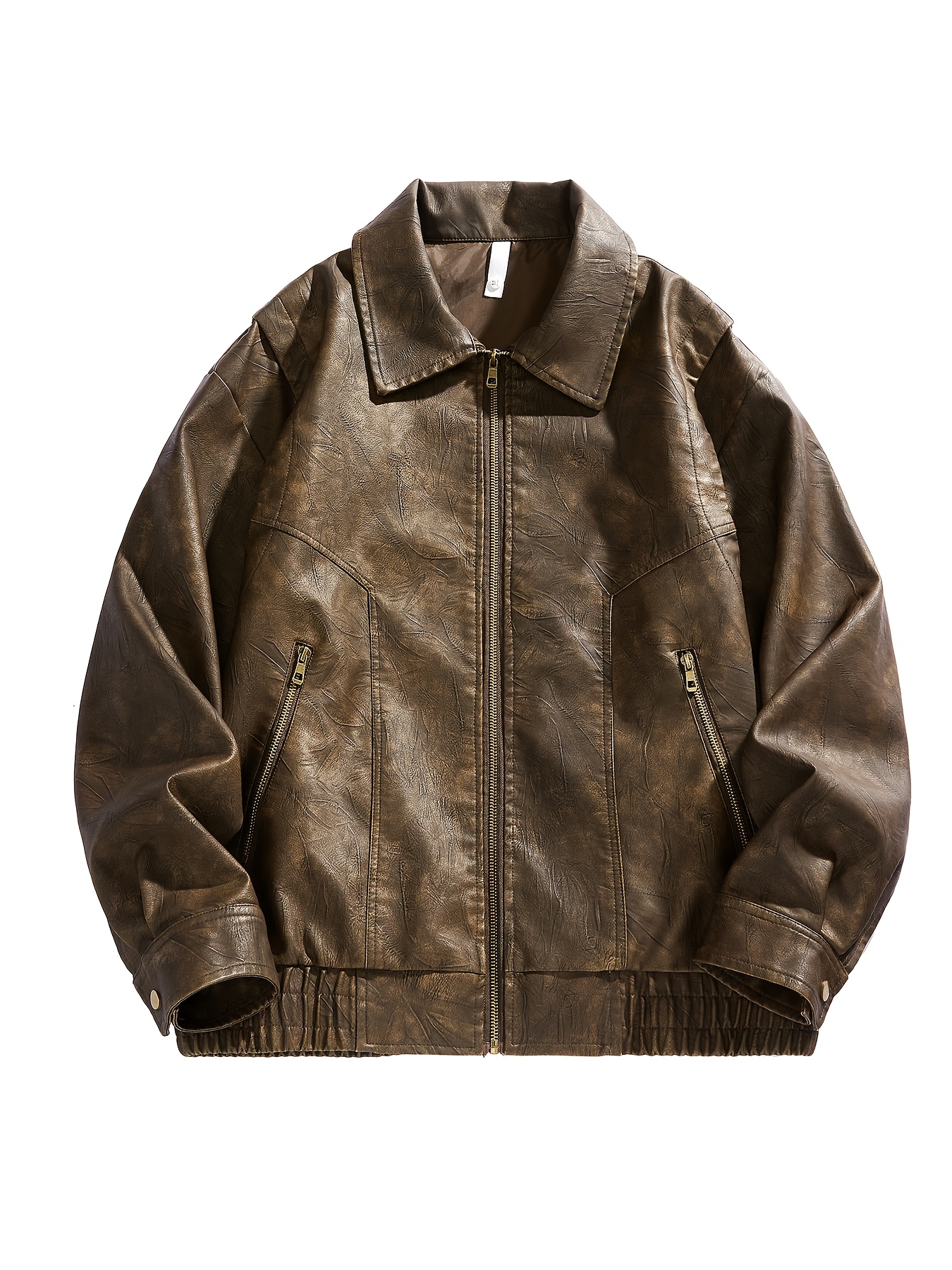 mens pu leather jacket casual loose fit zipper - Temu United