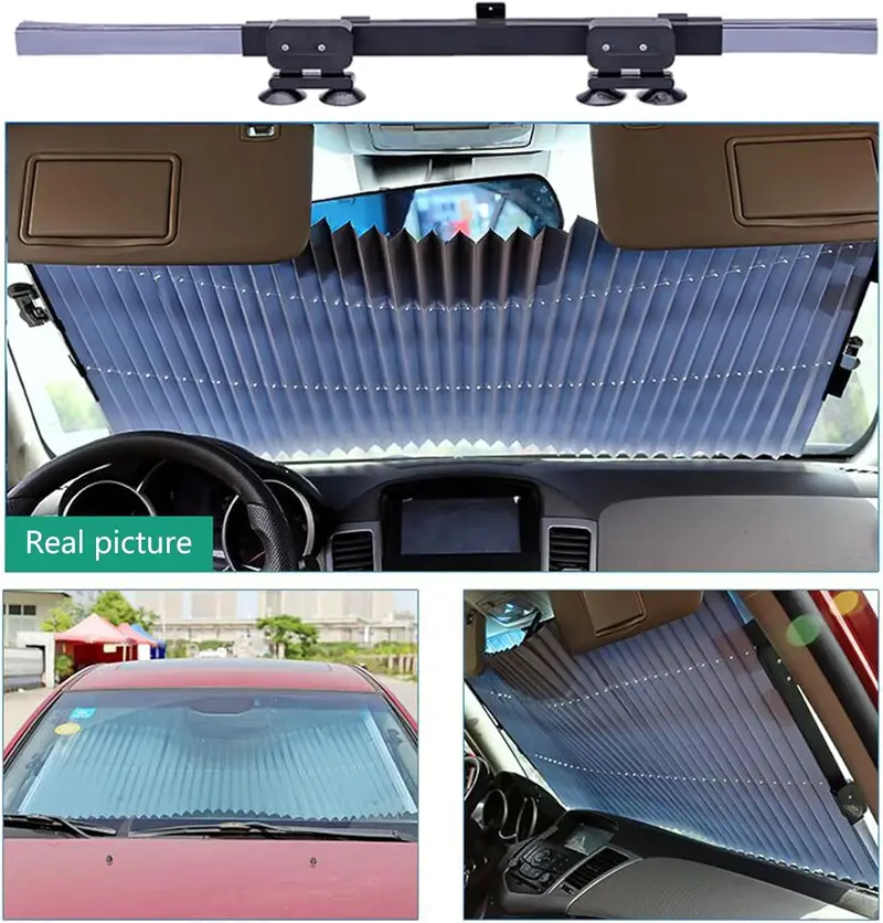 1pc automatic retractable windshield sun protection with uv protection can shading heat insulation suitable for vehicle windshields details 5