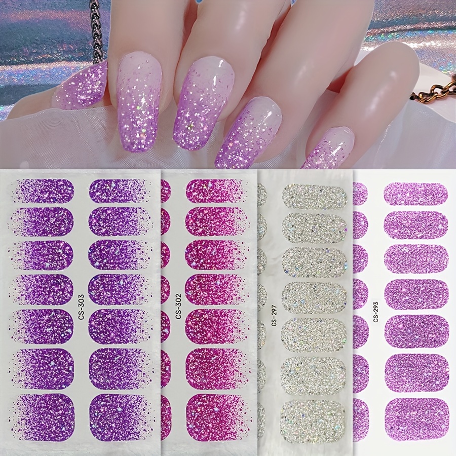 

2-piece Self-adhesive Nail Wraps - Semi Cured Gel Stickers For Uv Lamp, Geometric Design, Easy Apply & Remove, No Scent, Smooth Finish