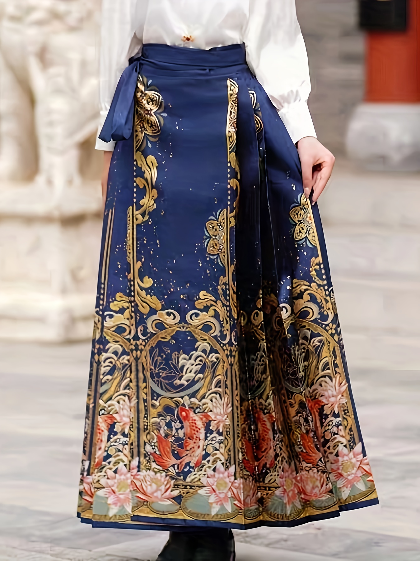 Blue Silk Silk Skirt Canada Women's Navy Blue Golden Vintage