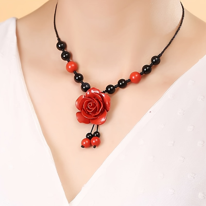 

1pc Vintage Elegant Resin Pendant Necklace, Adjustable Synthetic Fiber Rope, Gift For Valentine's Day And Party , Jewelry