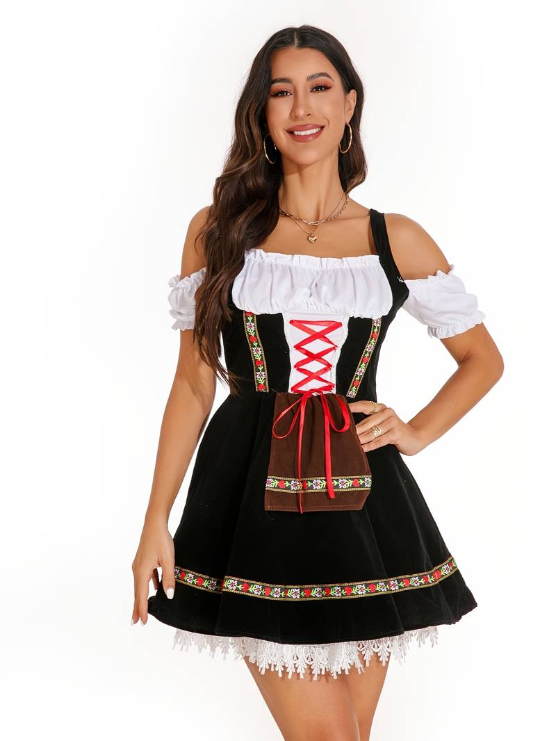 Blouse Dirndl Femme Pour Oktoberfest - Manches Bouffantes, Dentelle Et Extensible - Style Bavarois Traditionnel - Pour Fête, Halloween Ou Déguisement