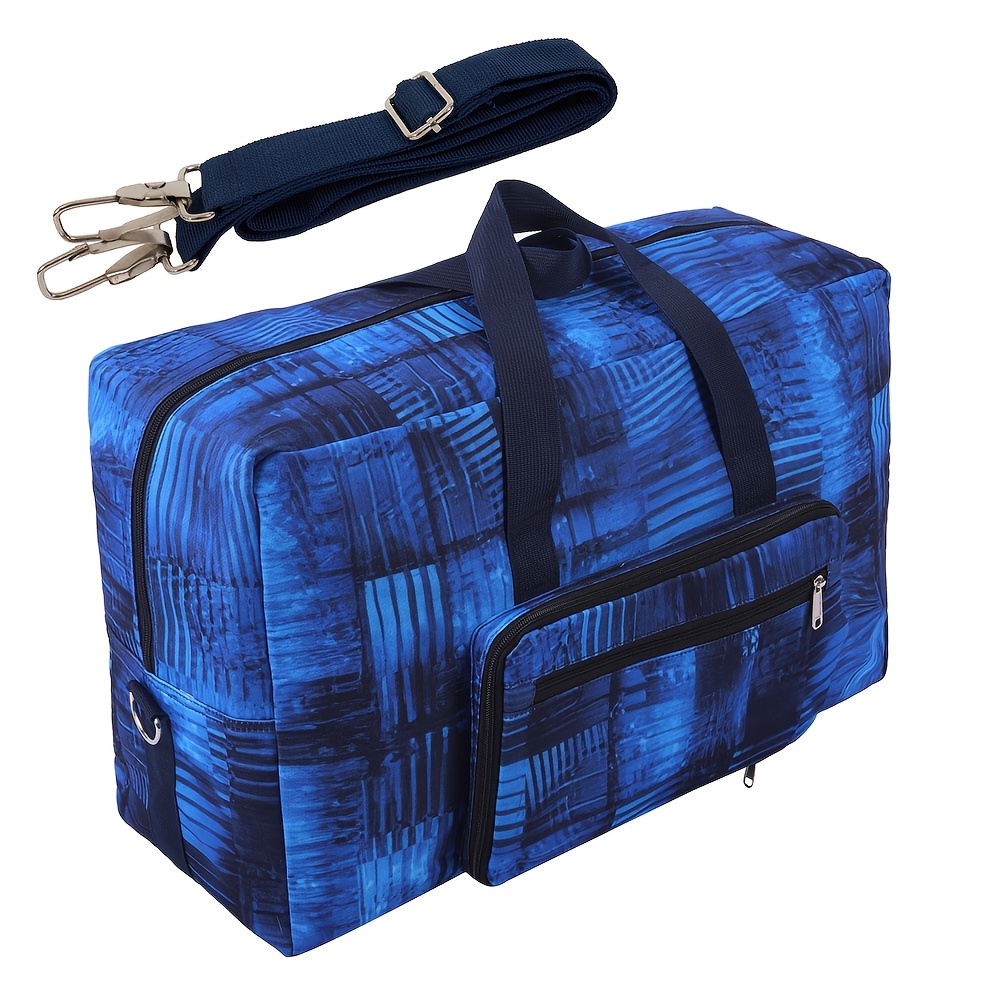 Foldable Large Travel Duffel Bag, Trolley Sleeve Carry-on Luggage Tote With Shoulder Strap