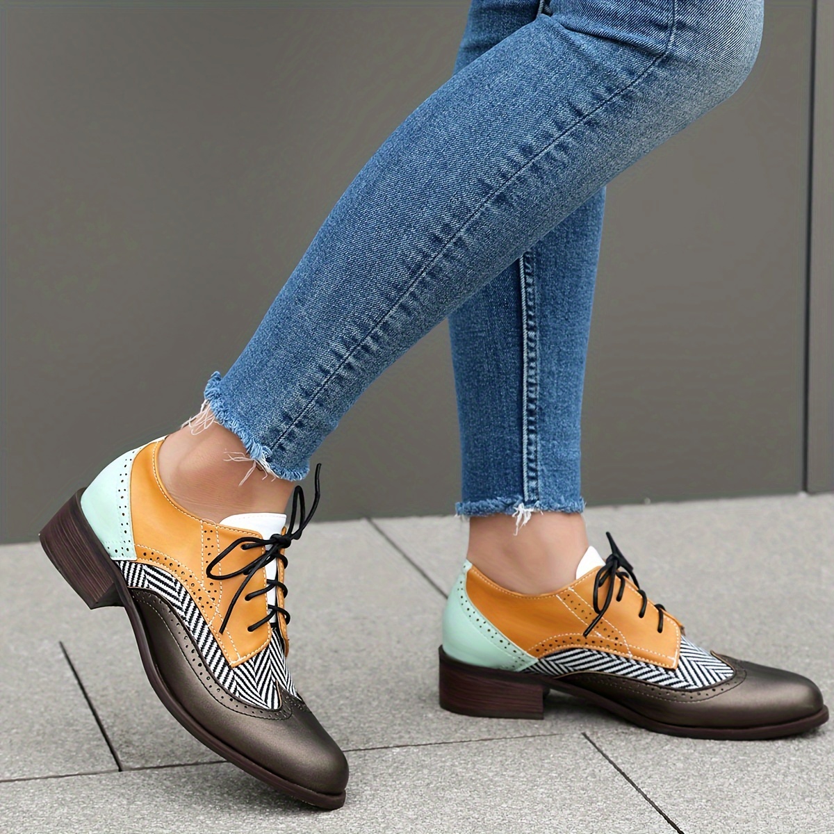 womens vintage oxford shoes contrast color brogue lace - Temu Germany
