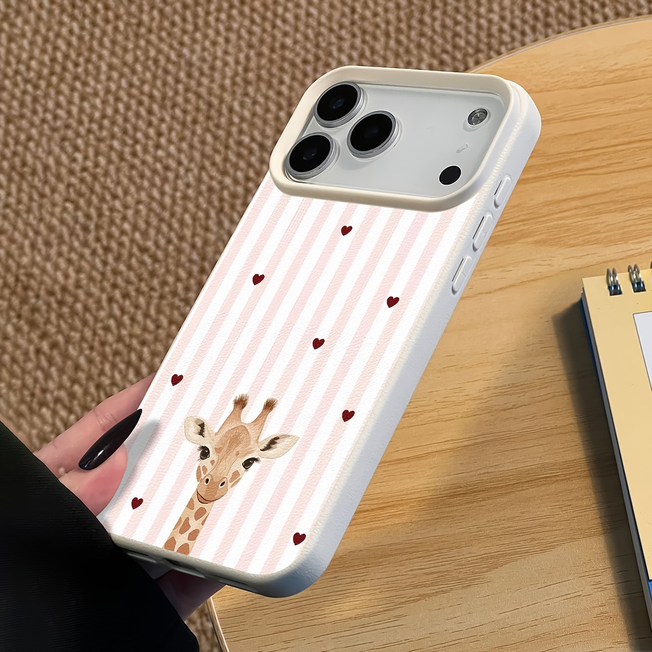 TEMU Phone Case - Cartoon Lychee Pattern Phone Case: Easy Line Heart Giraffe Design New High-quality Case, Aesthetic Full Coverage Anti-drop