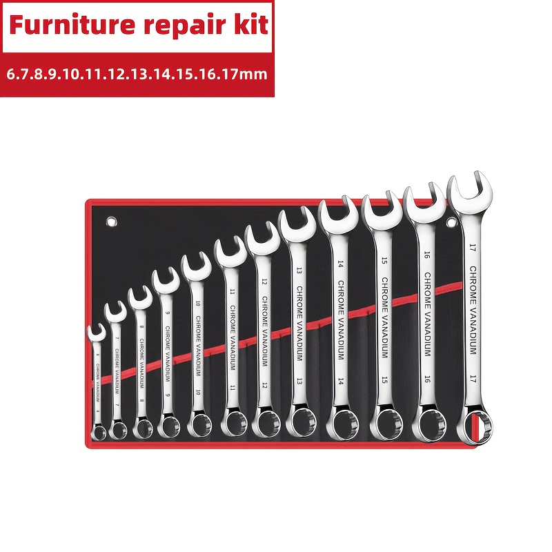 Image of Multifunctional 12/6pcs Double-ended Combination Wrench Set | Chrome-vanadium Steel Rust-resistant And Durable | Essential For Home Furniture Repair And | With A Storage Bag For Easy Portability