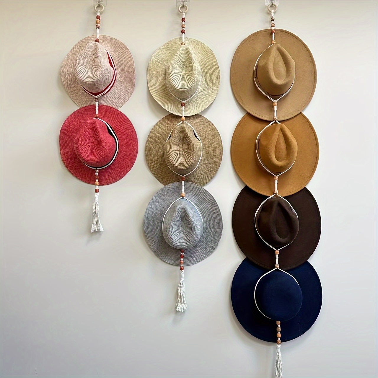 

Boho Chic Macrame Hat Hanger - Adjustable, Wall-mounted Organizer For Wide Brim & Fedora Hats, Easy Install, Space-saving Design