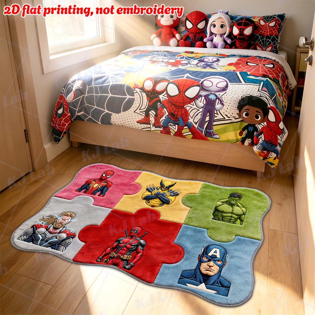 TEMU 2d Flat 1pc Wavy Irregular Floor Mat Yxm69 - Hulk Thor Characters - Cozy And Cute Long Runner Rug, Soft And Comfortable, Suitable For Bedroom,