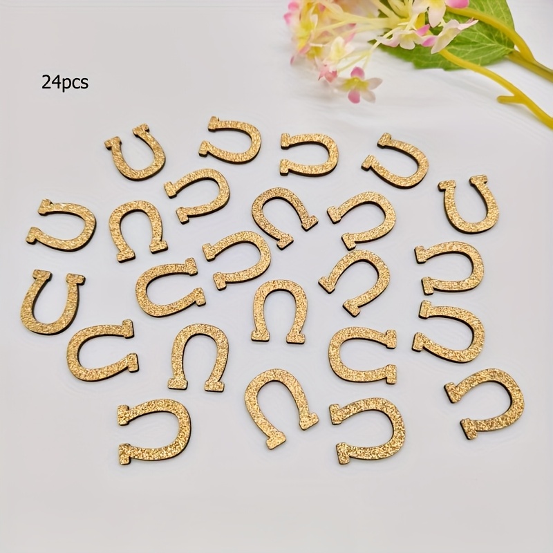 24 Silvery Horseshoe Wooden Pieces Valentine's Day 's Day Table Decoration For Christmas,halloween Decorations,fall Home Decor Collectible Figurines