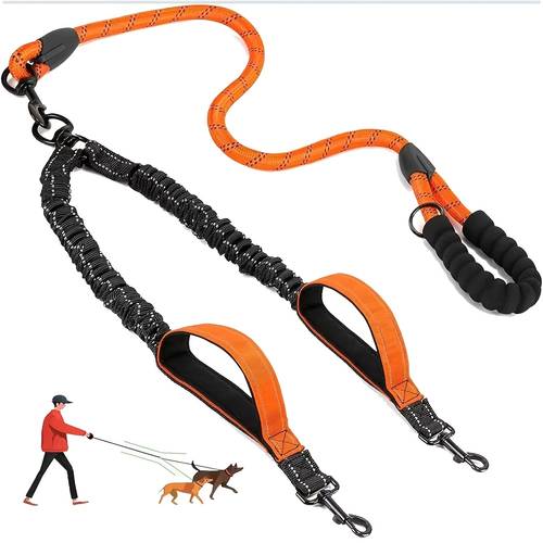 dual dog leash detachable main lead with splitter free 2 dog coupler reflective elastic band 3 handles d ring extra long for walking