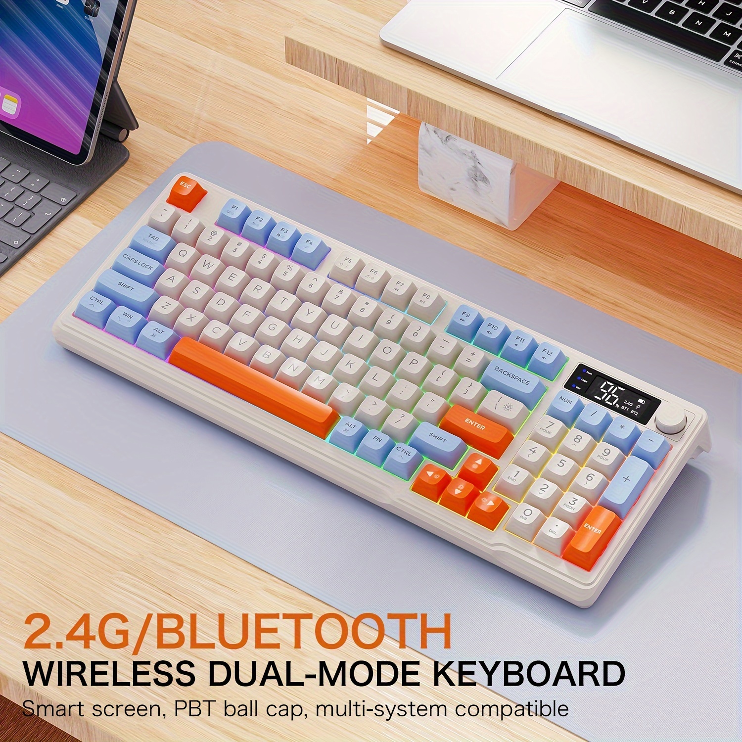 ZIYOU LANG T96 Wireless Gaming Keyboard and Mouse Combo Compatible for PC/Laptop/Mac - Dual Wireless/2.4G RGB Backlit Mechanical Feel Keyboard with Smart Display, Knob Controls & 4000 DPI Mouse, Wireless Combo for PC Gaming (No)