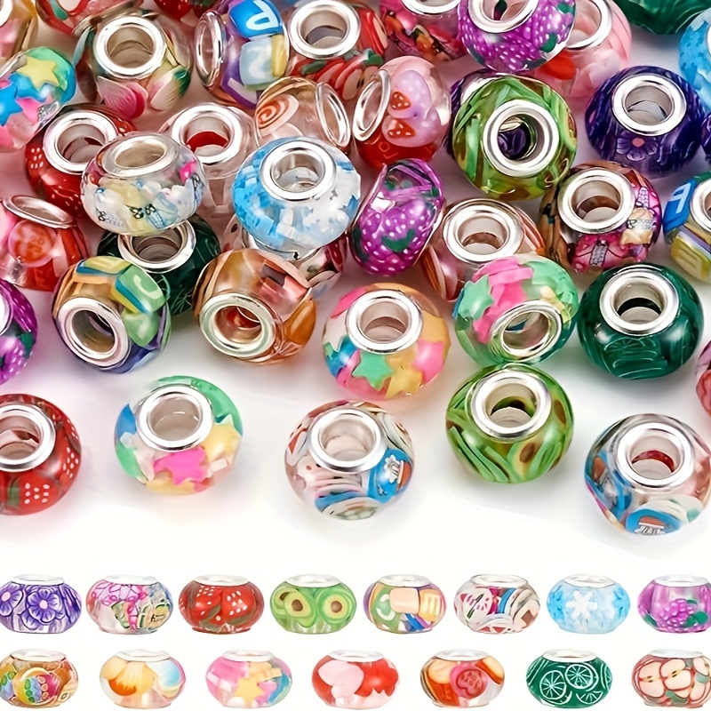 

30pcs 14mm Large Hole Resin Balls Flower Fruit Beads With Polymer Clay Sheets Suitable For Diy Craft Pens Bracelet Jewelry Making Supplies