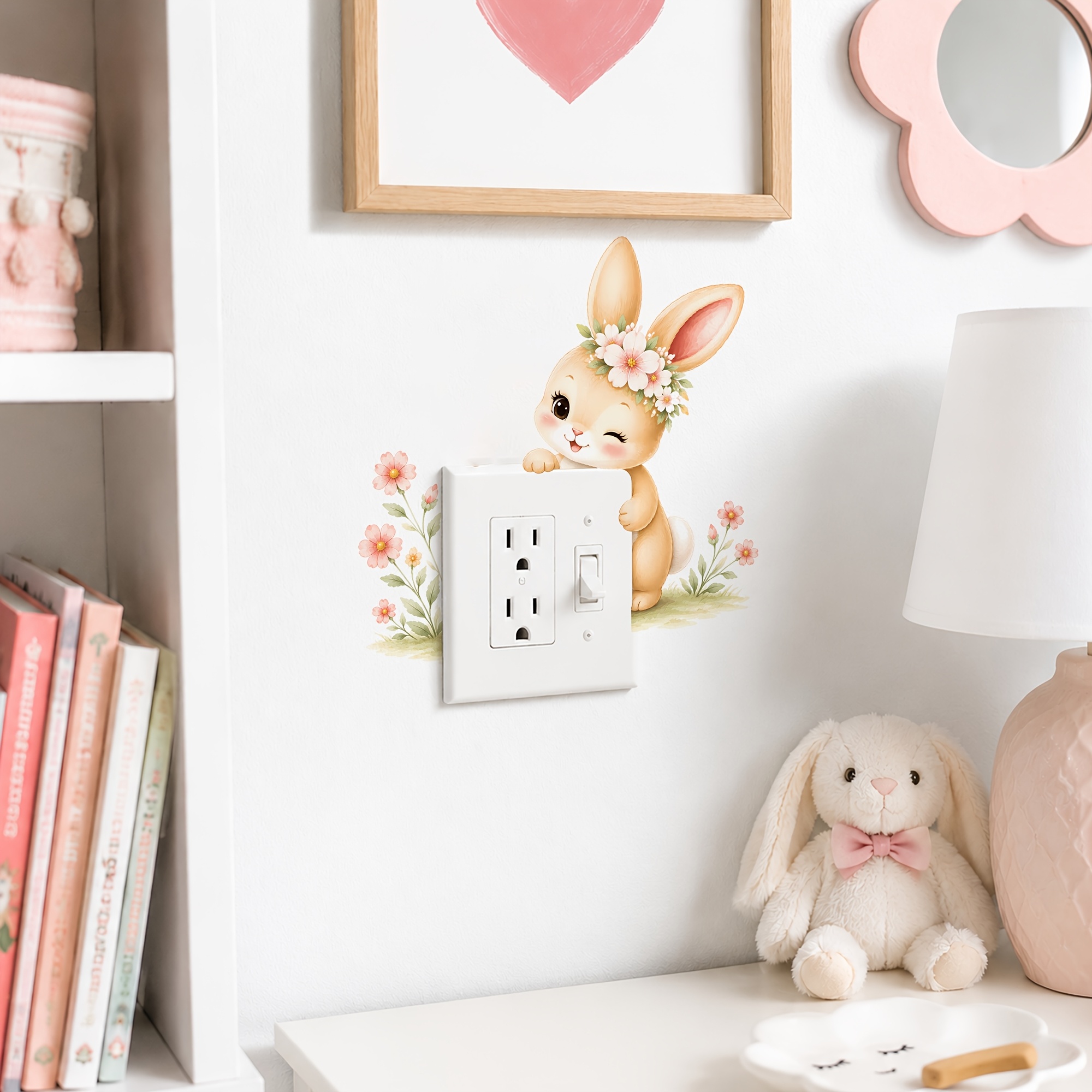 Cute Rabbit Floral Light Switch Wall Sticker Decor