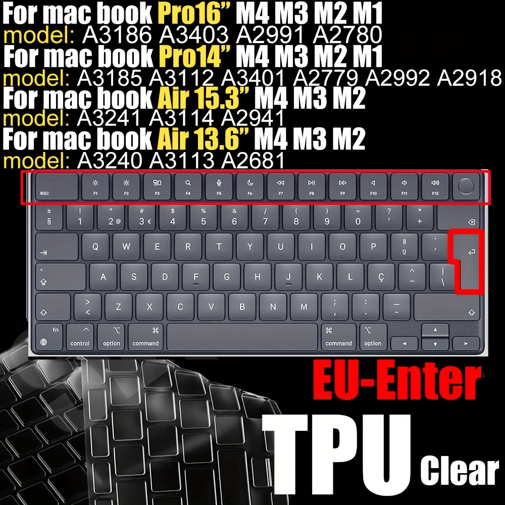Tpu Keyboard Cover Thin Protector Compatible With 2025-2021 15" 13.6" M4 M3 M2 Chip, 14" 16" M4 M3 M2 Max Chip, Clear