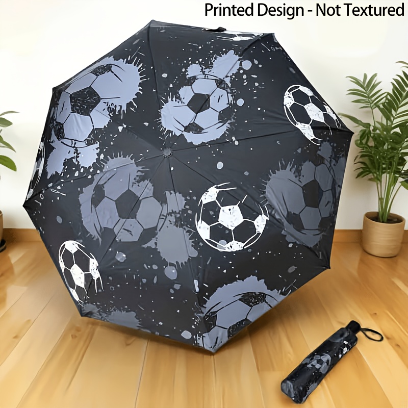 Image of Printed Design - Not Textured: A New, Stylish Folding Umbrella Featuring A Soccer-themed Print, Perfect For Outdoor Activities, Leisure, And Travel, As Well As A Birthday Or Holiday Gift.