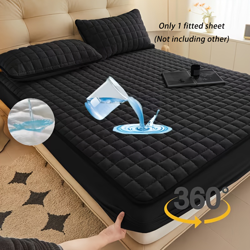 TEMU 1pc High-quality Waterproof Bed Mattress Protector, Fitted Sheet, Technology Embossing Technology, Soft And Comfortable Bed Cover, Machine