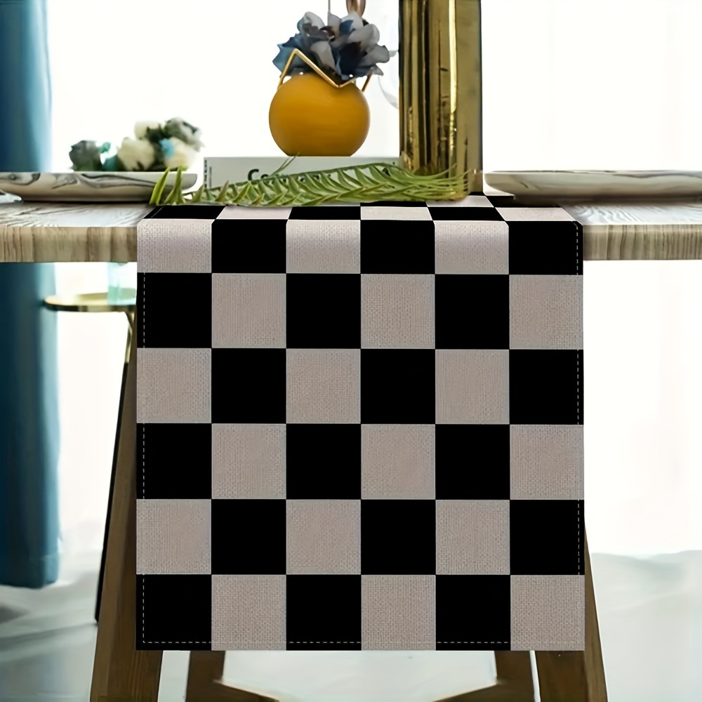 

Simple Black And White Checker Pattern Woven Polyester Table Runner - Modern Dining Table Decoration For Banquets, Outdoor Events, Kitchen, And Room Decor - 1pc