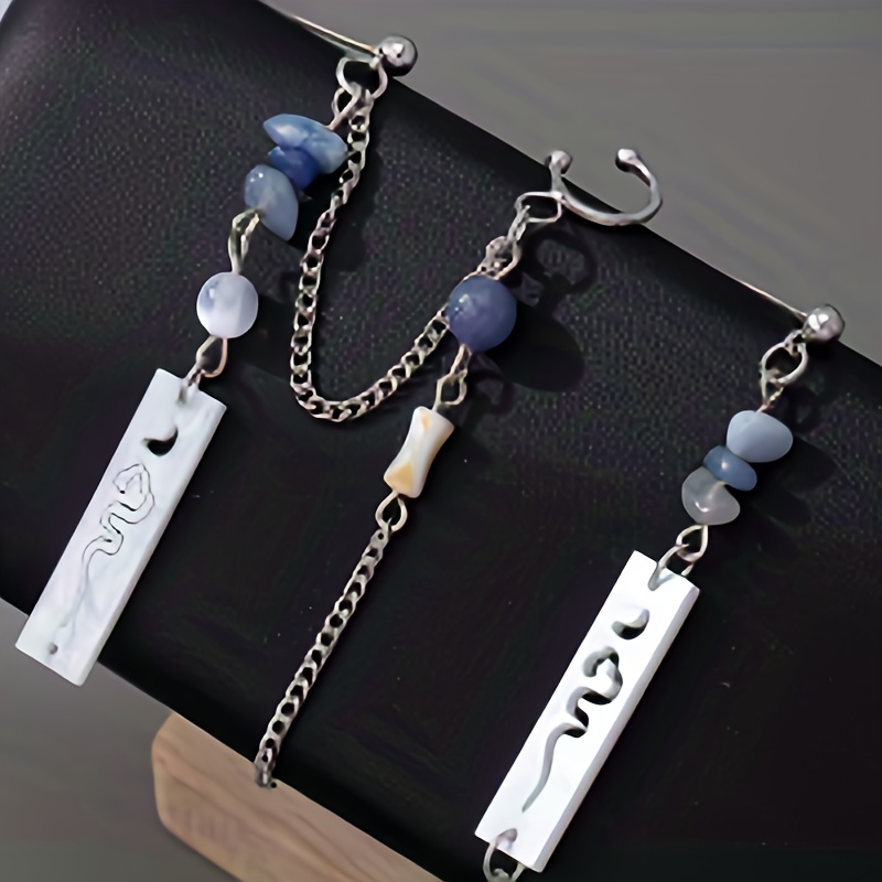 E-shop Ein Paar Neue Chinesische Stil Asymmetrische Doppelohr-Piercing-Ohrringe, Nischen-Design, Coole Vielseitige Ohrringe A28