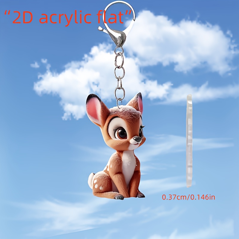 2d Flat1pccharming Deer Keychain - Durable Acrylic, Lobster Clasp Charm For Bags & Backpacks - Perfect Gift For Animal Enthusiasts 2d
