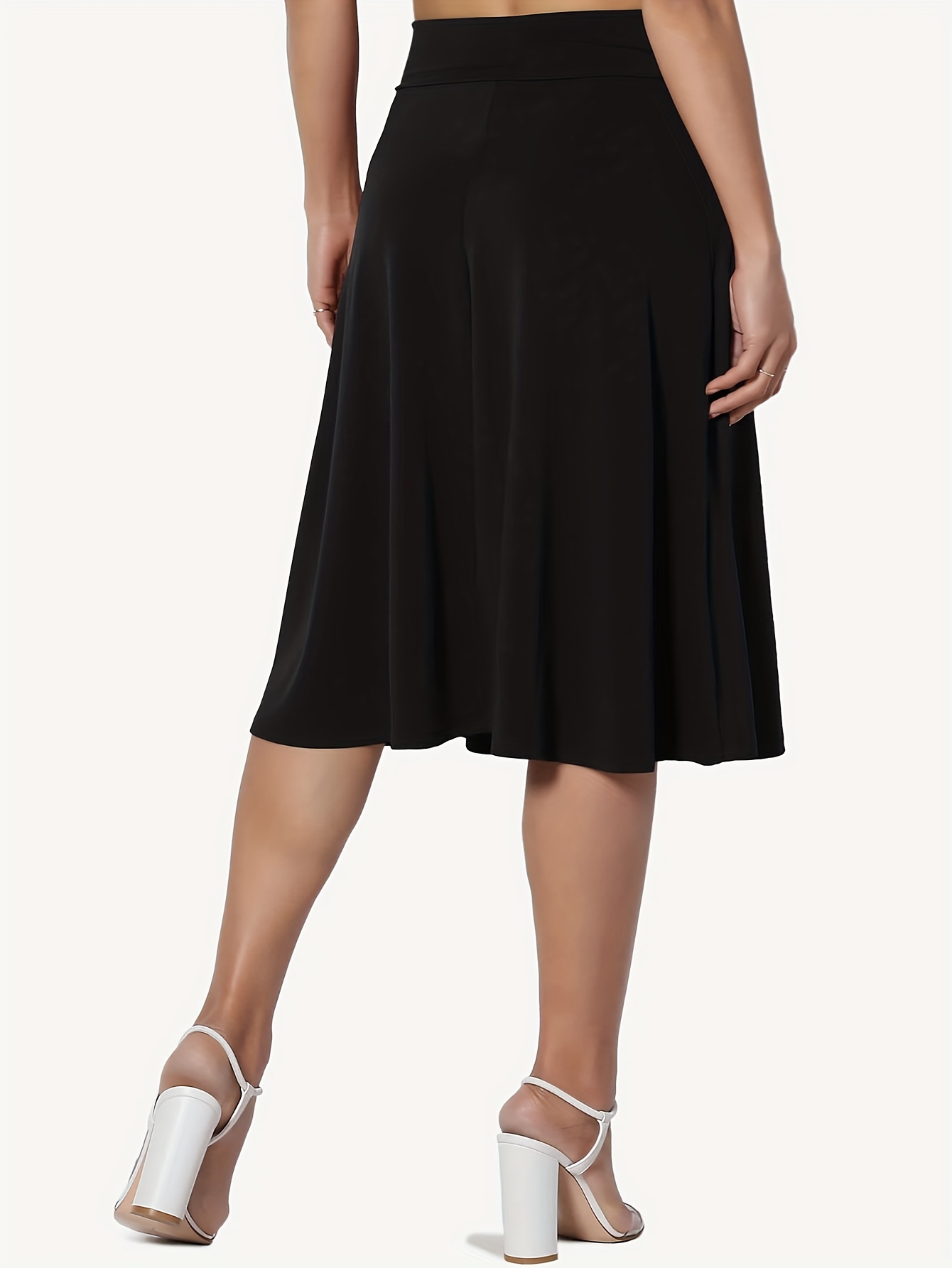 plus size solid color knee length skirt elegant swing skirt