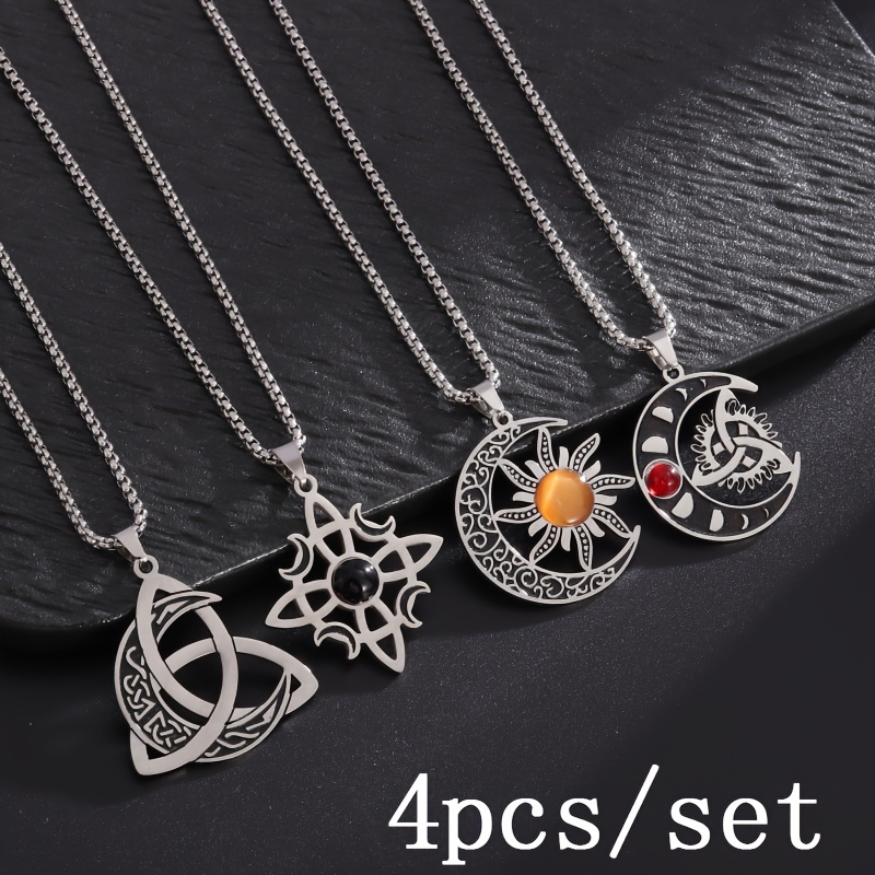 

4pcs Irish Knot Pendant Mysterious Crescent Necklace Fashion Charm Jewelry Gift For Men And Women