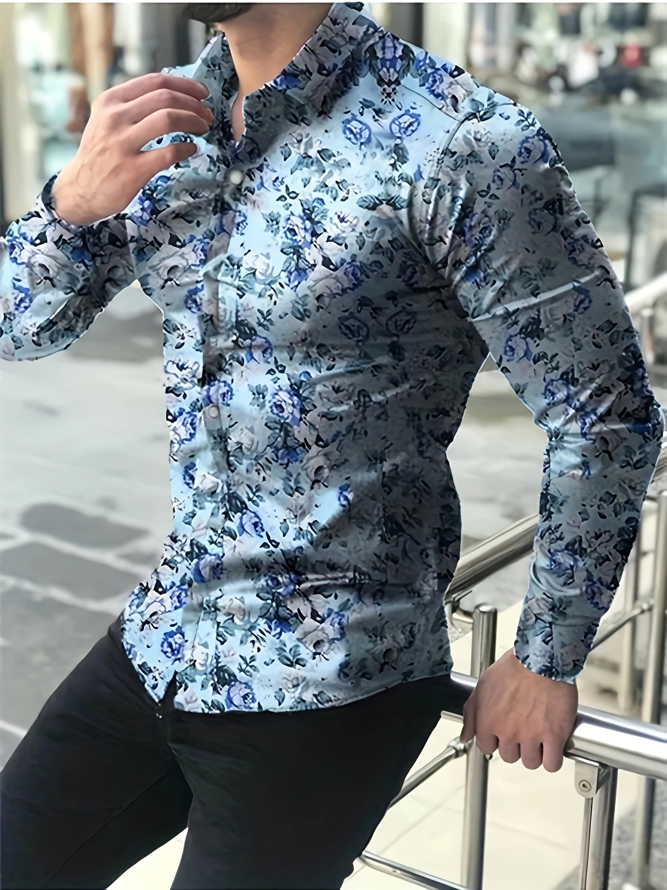 camisa larga estampado flores estilo retro hombre Temu