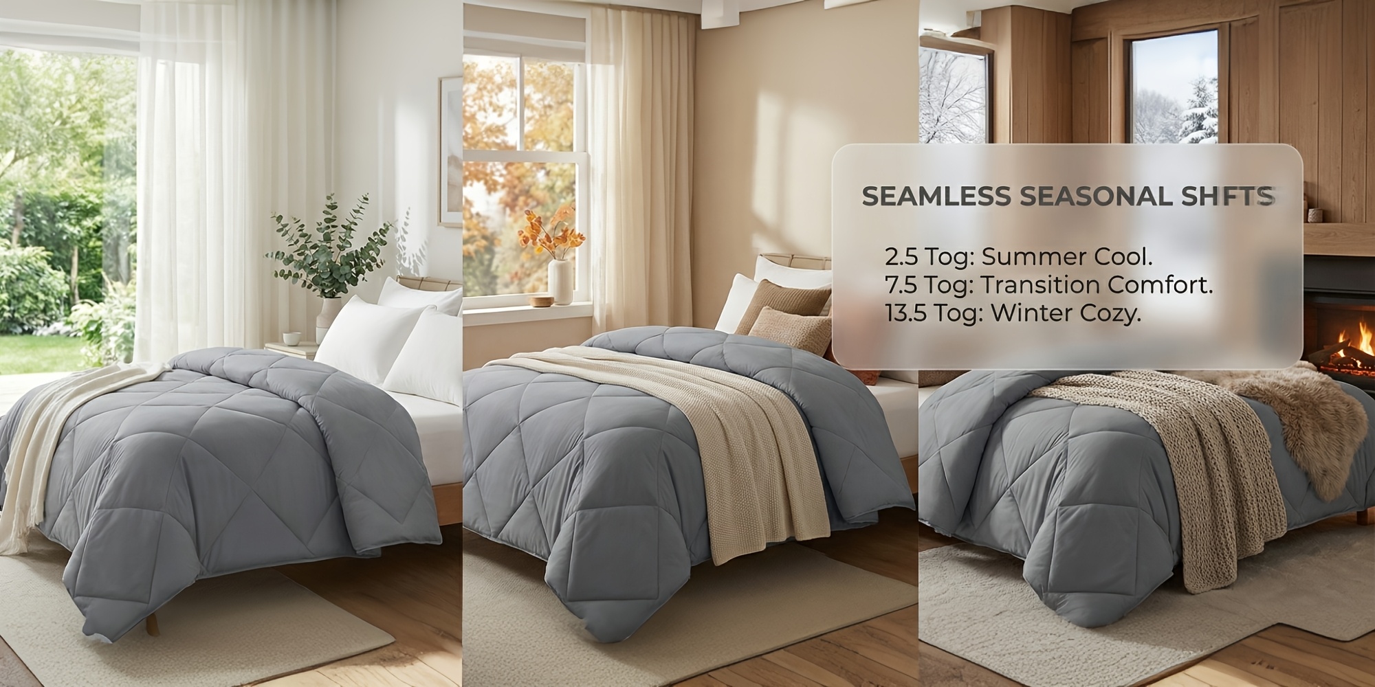 Tog 2.5 | 7.5 | 13.5 Grey All-Weather Diamond Patterned Duvet Quilt Comforter | All-Weather Airy Lightweight Cozy Bedding for Home And Hotel