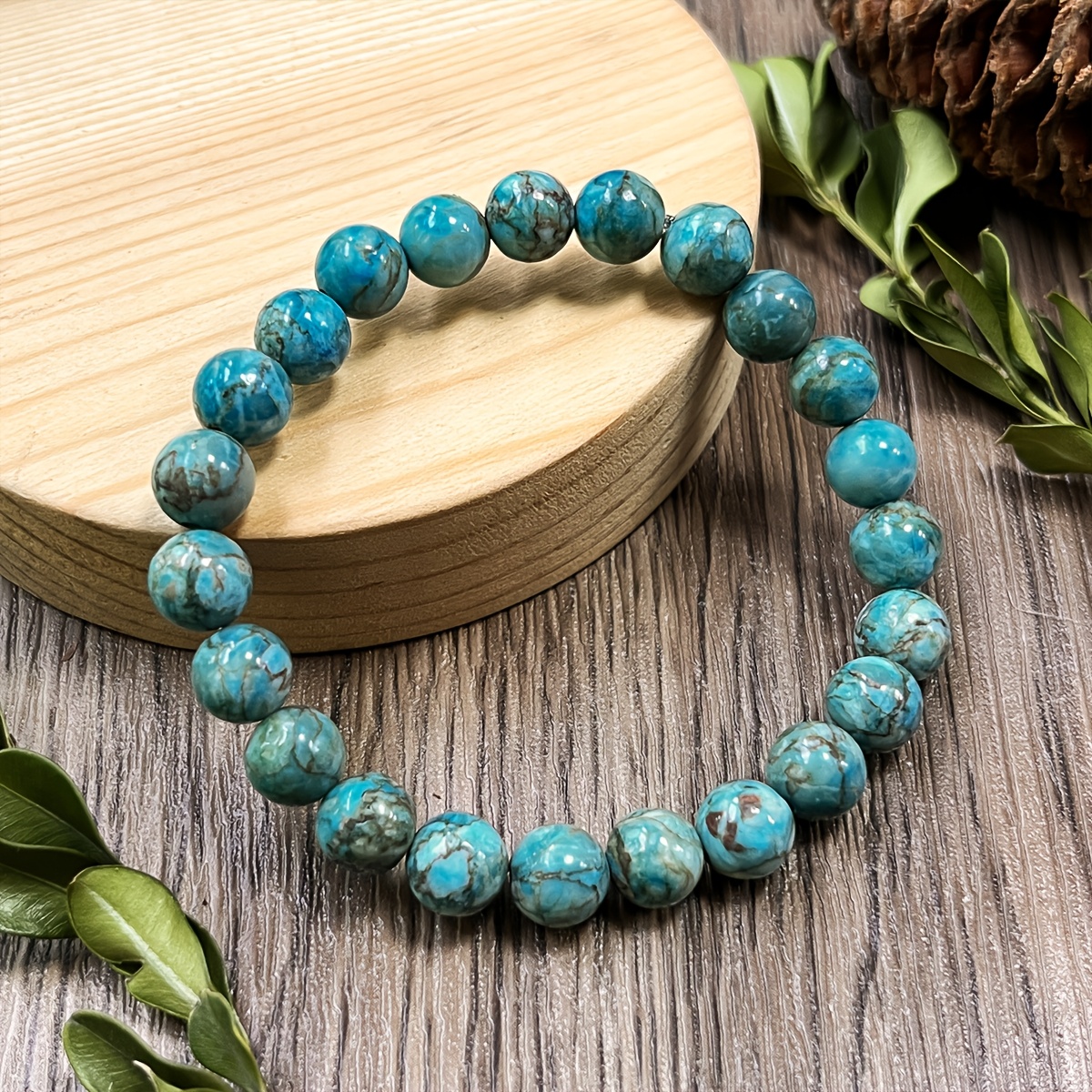 TEMU 1pc Handmade Natural South African Turquoise Bracelet -8mm Beads, Bead Bracelet, Promotes Spiritual Growth And , Suitable For Daily Wear And,