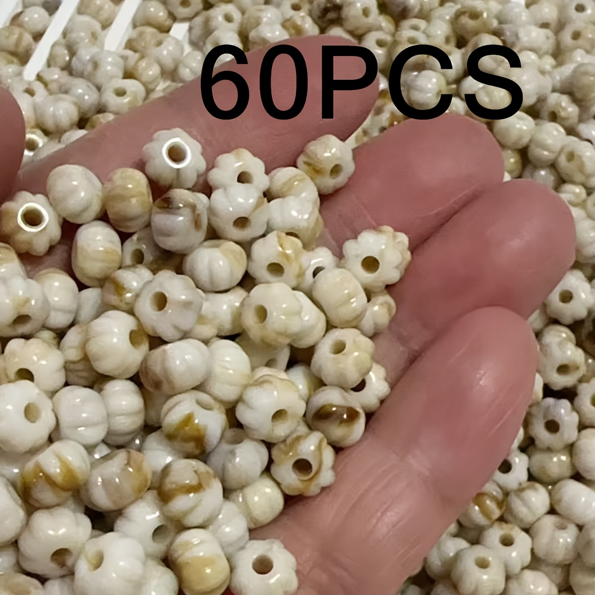 TEMU 60pcs Cuentas de 7Mm Color Cremas Bohemio Floral Calabaza, Vintage Hechas a para Abalorios Collares de Cuello en S Aretes Artesanía de Ropa