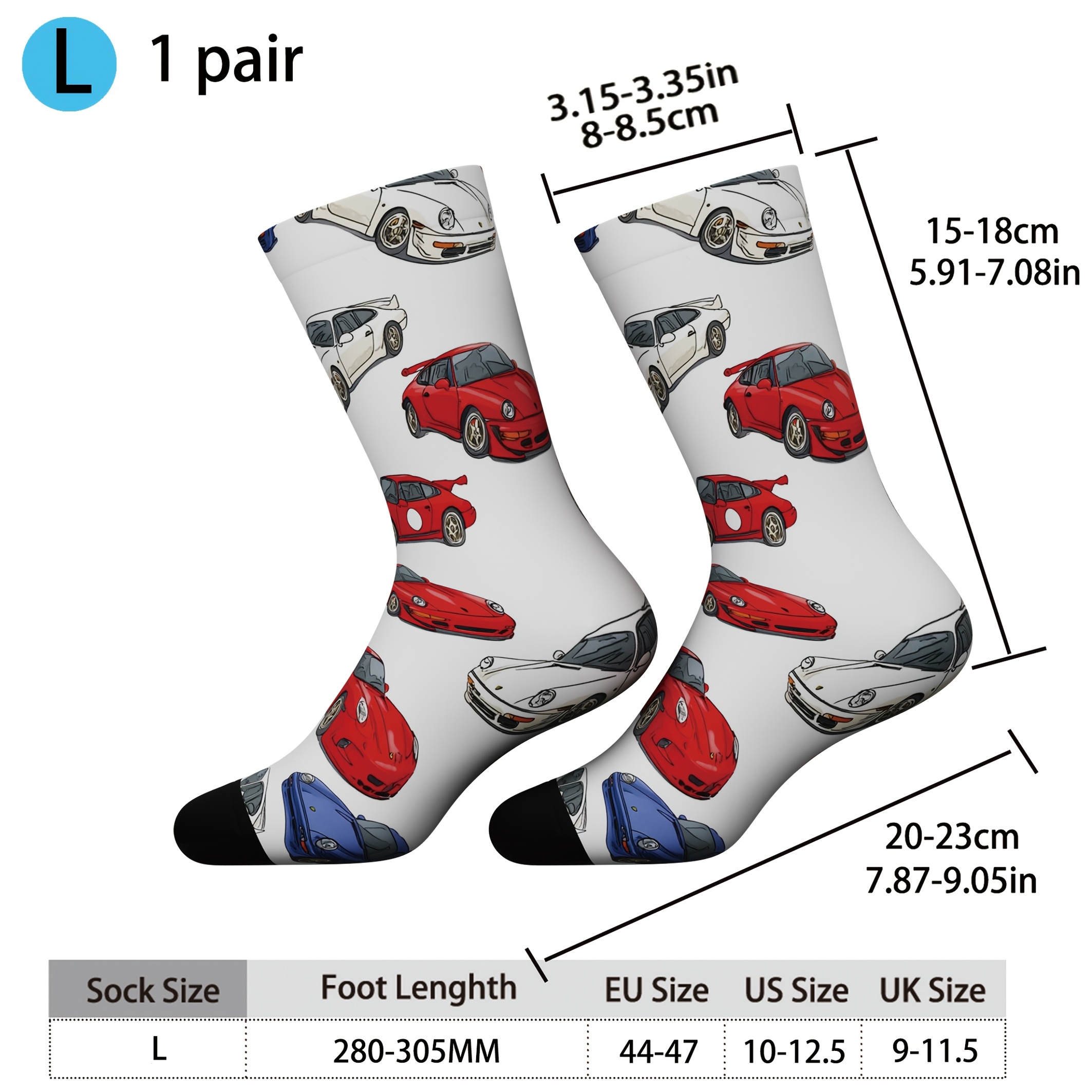 E-shop Ein Paar Unisex-Socken mit Graffiti-Sportwagen-Design, inspiriert von Harajuku-Mode. Atmungsaktiv und bequem, für Outdoor-Aktivitäten. Diese