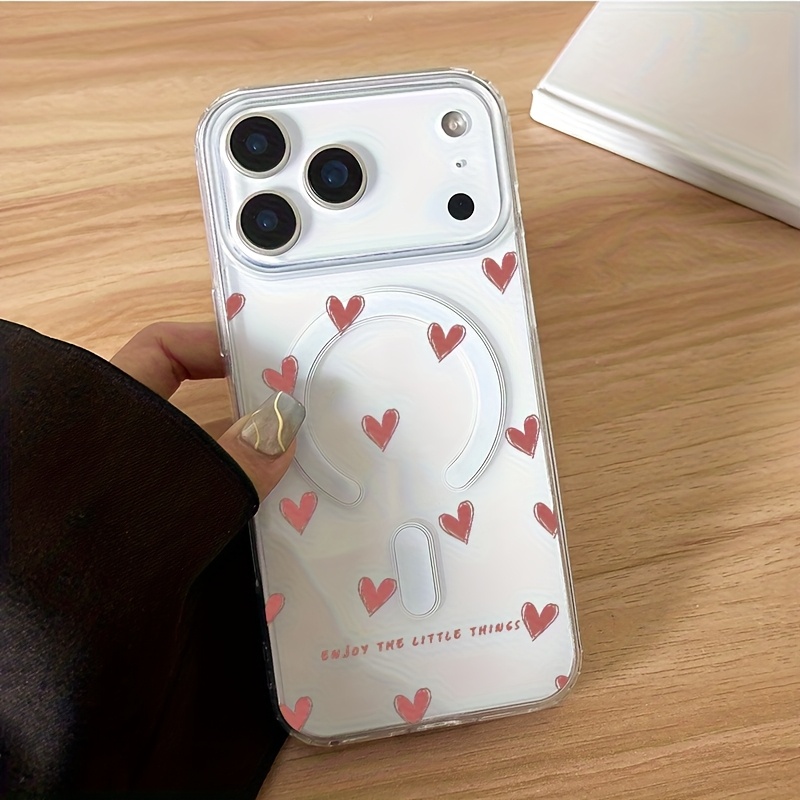 TEMU Phone Case - 1pc Full-screen Heart Pattern Printed Phone Case, Fully Wrapped And Shockproof, Suitable For Iphone Including 17/16/15/14/13/12/11