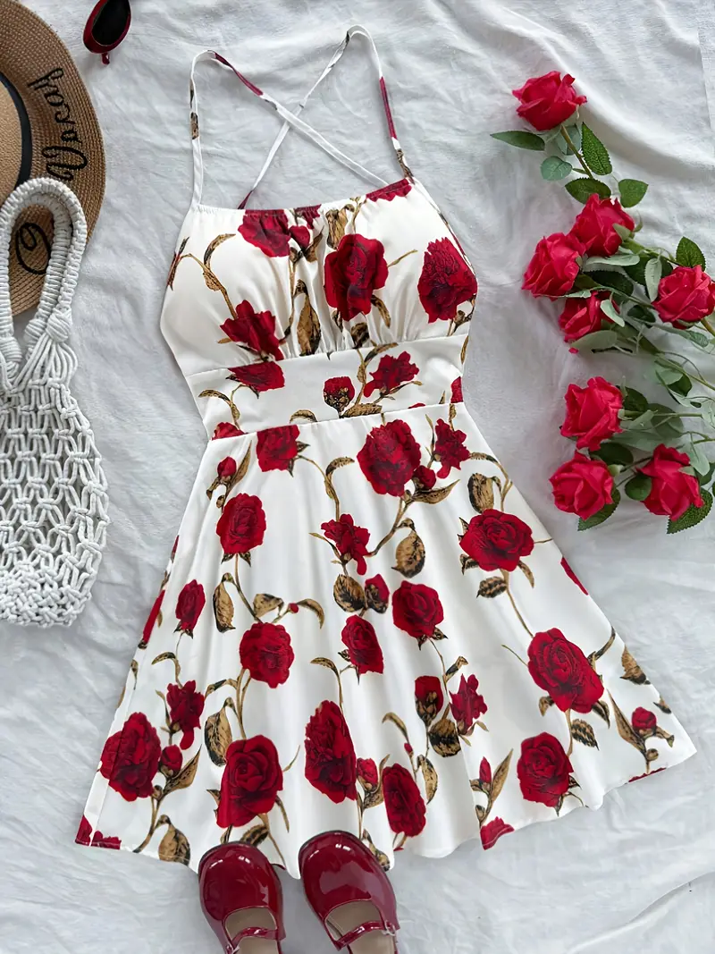 womens summer floral print backless halter neck dress - Temu womens summer floral print backless halter neck dress - Temu