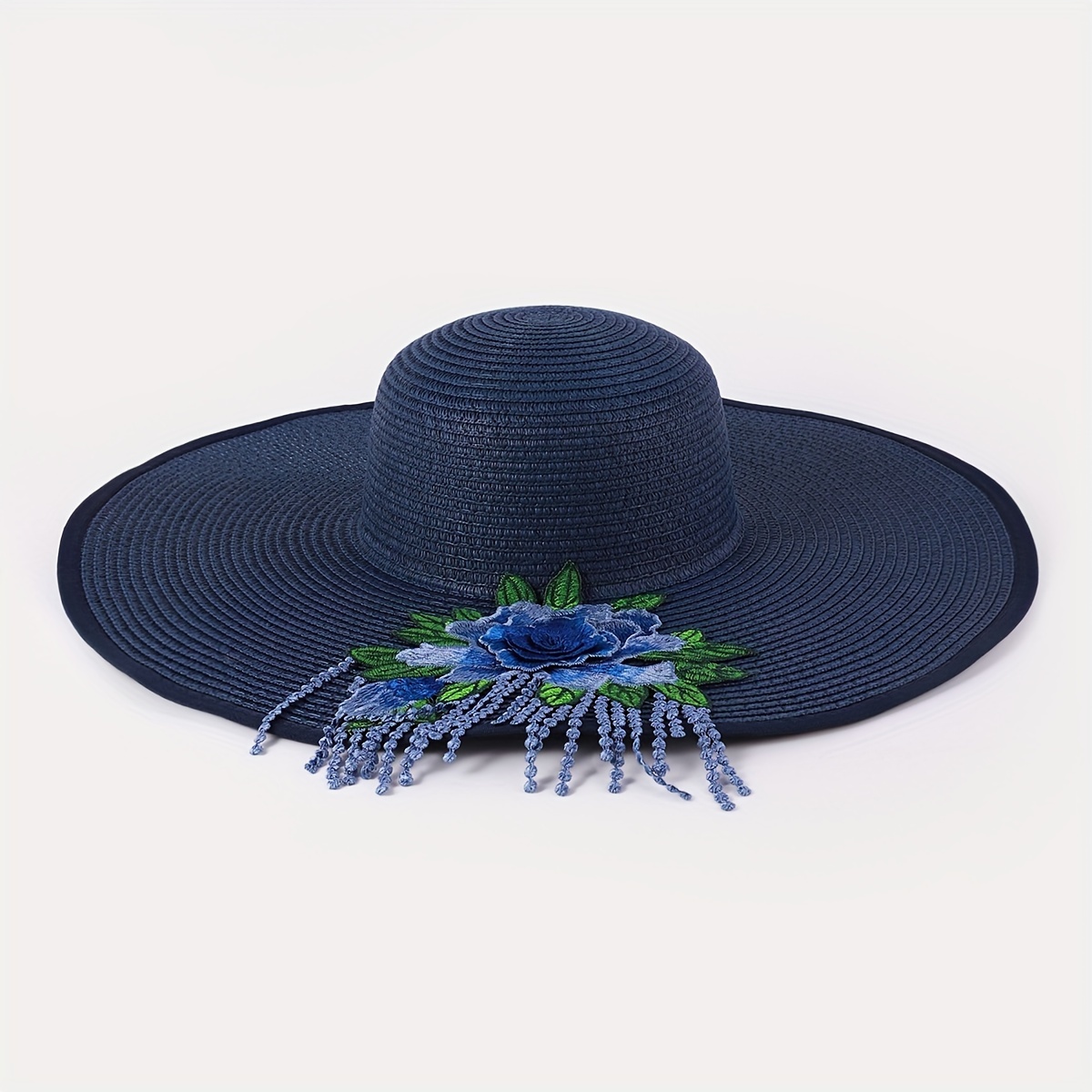 embroidered floral tassel decorated fashion match wide brim  display picture 3